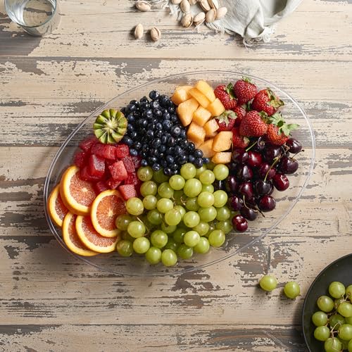 PLASTICPRO Plastic Oval Serving Trays - Serving Platters Oval 11 X 16 Disposable Party Dish Crystal Clear Pack of 4