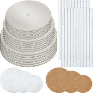 98 pieces cake tier stacking kit sturdy round cake boards 6 inch, 8 inch, 10 inch with parchment paper round and plastic cake dowel rods for tiered cakes for wedding birthday party