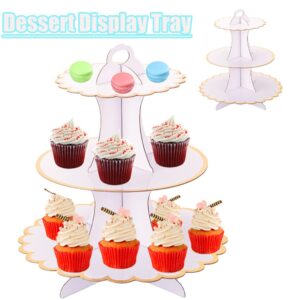 MRPAPA White Tiered Cupcake Stand 2 Pack, 3 Tier Serving Tray for Party Decor, Cup Cake Tower Holder for 24 Cupcakes, Dessert Holder for for Birthday Graduation Baby Shower Tea Party (White)