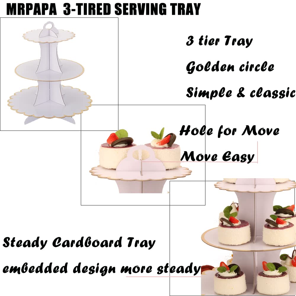 MRPAPA White Tiered Cupcake Stand 2 Pack, 3 Tier Serving Tray for Party Decor, Cup Cake Tower Holder for 24 Cupcakes, Dessert Holder for for Birthday Graduation Baby Shower Tea Party (White)