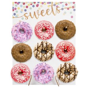 gsm brands donut wall display stand, reusable pegboard decoration for tabletop holds 9 donuts, birthday, shower, special (10.63 x 13.78)