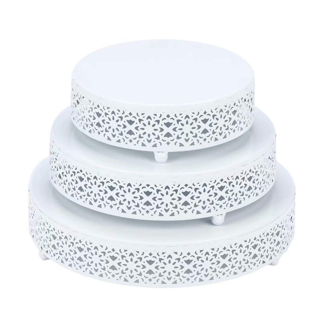 VILAVITA 3-Piece Cake Stand Set Round Metal Cake Stands Dessert Display Cupcake Stands, White