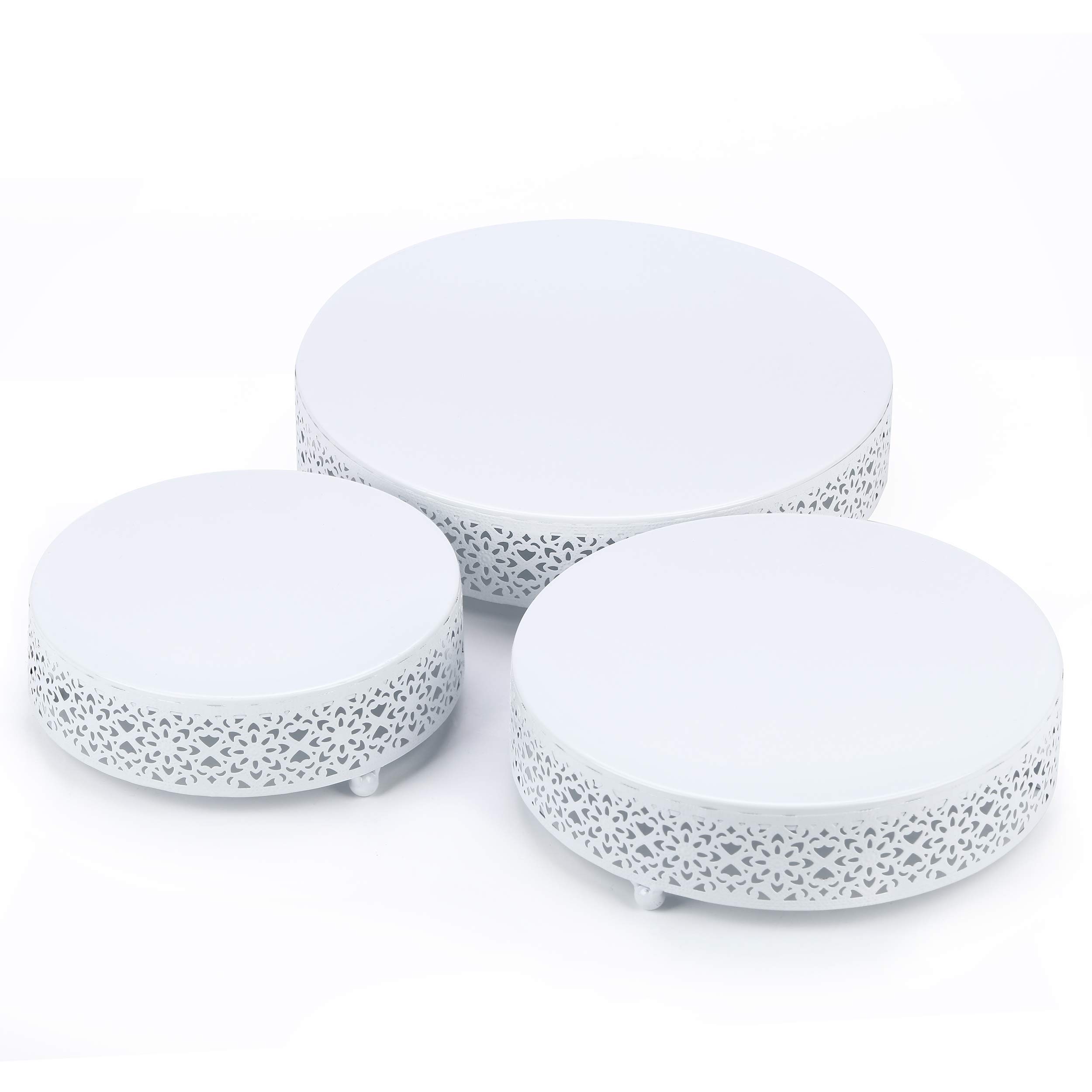 VILAVITA 3-Piece Cake Stand Set Round Metal Cake Stands Dessert Display Cupcake Stands, White