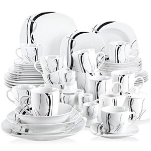 veweet, series fiona, dinnerware sets for 6, 50-piece porcelain dish set, including dinner plates and bowls, mugs, egg cups, cup and saucer set, milk jug sugar pot, microwave dishwasher safe