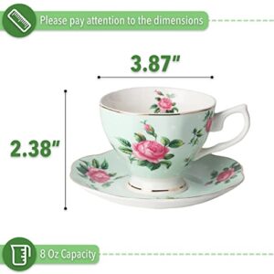 BTaT- Floral Tea Cups and Saucers, Set of 2, 8oz, with Gold Trim and Gift Box, Coffee Cups, Floral Tea Cup Set, British Tea Cups, Porcelain Tea Set, Tea Sets for Women