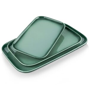 lovecasa serving platters and trays set,large trays for serving food,ceramic serving plates for entertaining,15"/13"/11" serving dishes set of 3 for party-mircowave,dishwasher safe(green)