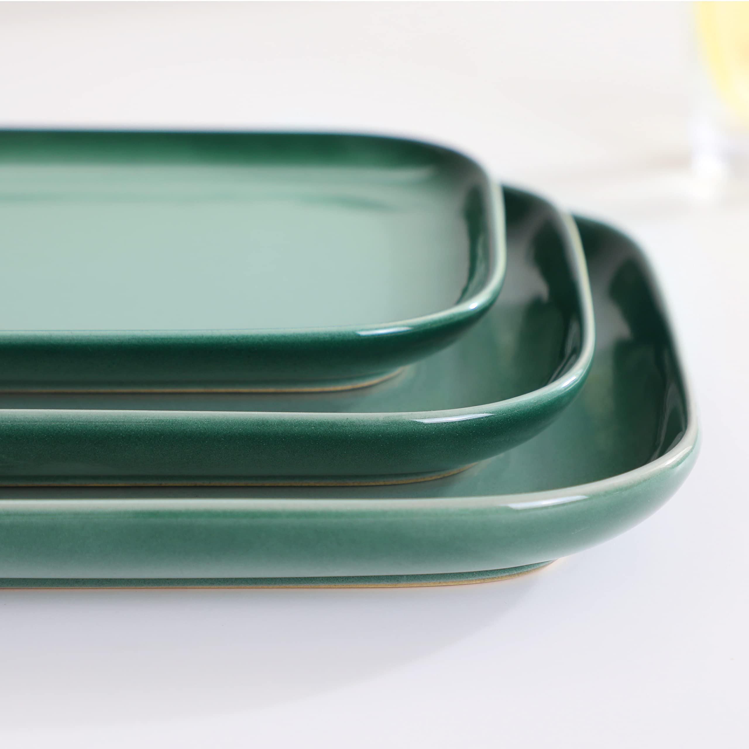 LOVECASA Serving Platters and Trays Set,Large Trays for Serving Food,Ceramic Serving Plates for Entertaining,15"/13"/11" Serving Dishes Set of 3 for Party-Mircowave,Dishwasher Safe(Green)