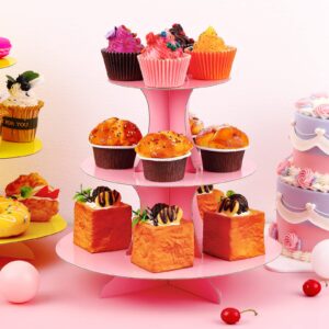 6 Set 3 Tier Cardboard Cupcake Stand Tiered Cake Holders Colorful Dessert Stand Paper Cake Stand Reusable Round 3 Tier Tower for Table Display Birthday Bridal Shower Party Supplies, 6 Colors