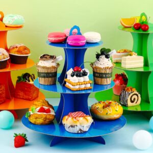 6 Set 3 Tier Cardboard Cupcake Stand Tiered Cake Holders Colorful Dessert Stand Paper Cake Stand Reusable Round 3 Tier Tower for Table Display Birthday Bridal Shower Party Supplies, 6 Colors