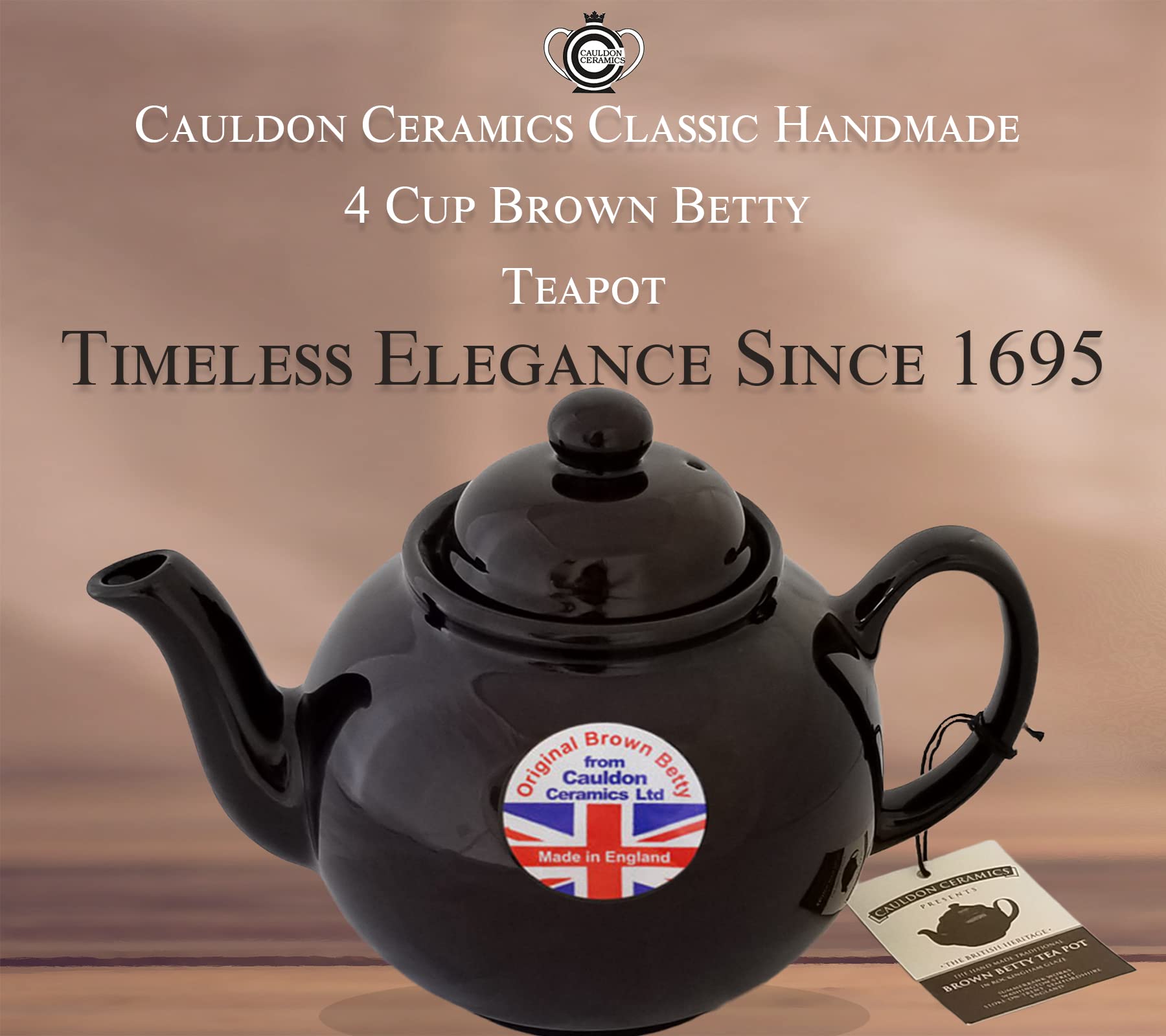 Cauldon Ceramics Brown Betty Tea Pot | Hand Made 4 Cup Brown Betty Teapot | Classic Ceramic Teapot for Loose Leaf Tea or Teabags | 36 Fl Oz