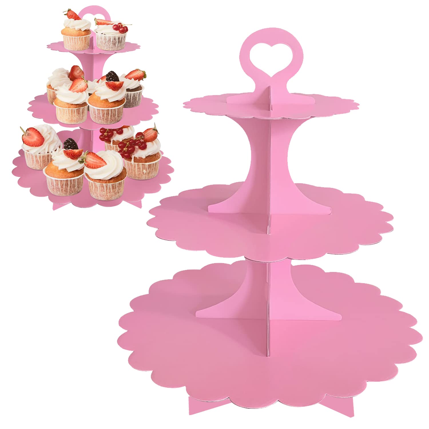 Humlindo 2 Pack Pink Cupcake Stand Tower, 3-Tier Cardboard Cup Cake Display Dessert Holder for Parties Holidays Birthday Party Wedding Baby Shower Anniversaries Decoration, Tiered Cupcake Stand