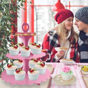 Humlindo 2 Pack Pink Cupcake Stand Tower, 3-Tier Cardboard Cup Cake Display Dessert Holder for Parties Holidays Birthday Party Wedding Baby Shower Anniversaries Decoration, Tiered Cupcake Stand