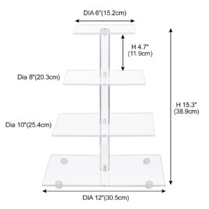 Cupcake Stand with Base, 4-Tier Square Acrylic Cupcake Display Stand Dessert Tower Pastry Stand Premium Cupcake Holder for Wedding Birthday Theme Party - Transparent