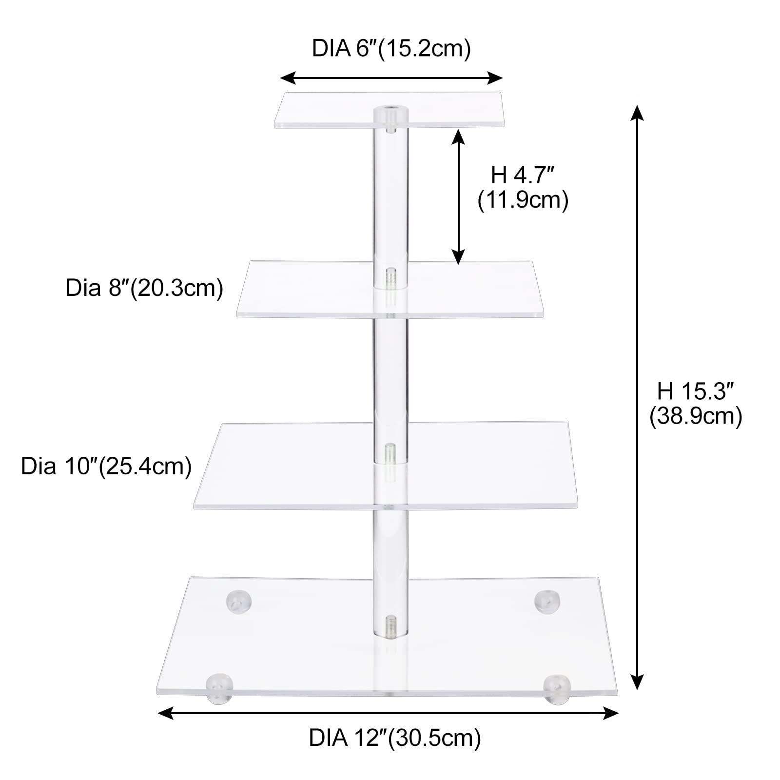 Cupcake Stand with Base, 4-Tier Square Acrylic Cupcake Display Stand Dessert Tower Pastry Stand Premium Cupcake Holder for Wedding Birthday Theme Party - Transparent