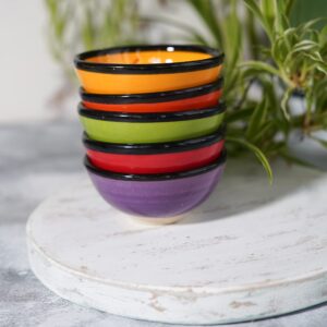 Ali Mini Small Ceramic Bowl Colorful Dipping Sauce Bowl Set of 5 Fruit Bowl Breakfast Cup Olive Cheese Jam Tomato Chips BBQ Ketchup Nut Bowl 3.14 Inches Diameter Colorful