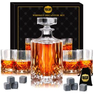 whiskey decanter set with 4 glasses & 8 whiskey stones, whiskey decanter sets for men, valentine's day gift, anniversary birthday gifts for father mother husband, decanter set with glasses for bourbon