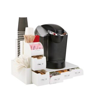mind reader single serve coffee pod drawer and cup condiment set, 36 pod capacity, 5.35"l x 11.25"w x 11.15"h, 2 pcs., white