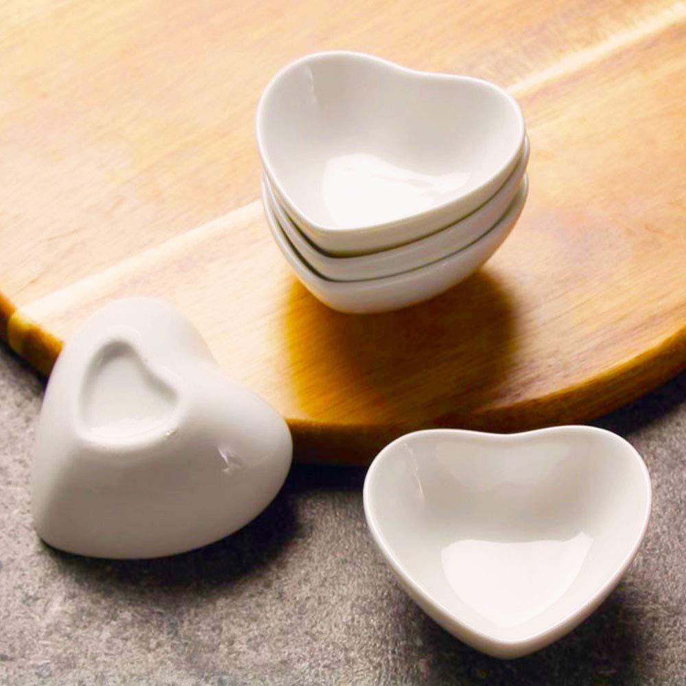 Ceramic Heart Shape Sauce Dish,Multipurpose Mini Seasoning Dishes Sushi Dipping Bowl Appetizer Plates Serving Dish Saucers Bowl Love Wedding Gift (Set of 4) (White)