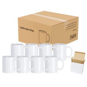 Holywarm Sublimation Mugs, White Coffee Mugs 11oz Sublimation Coffee Mugs AAA Coating Ceramic Mugs with Large Handle, Sublimation Blanks White Mugs Coffee Mug Set with Gift Boxes (6)