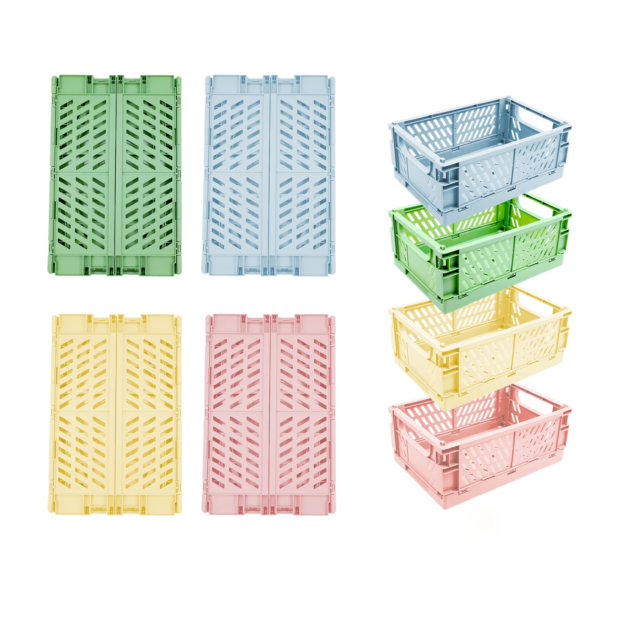 4-Pack Baskets Plastic for Shelf Home Kitchen Storage Bin Organizer, Stacking Folding Storage Baskets for Bedroom Bathroom Office- 9.8 x 6.5 x 3.8…