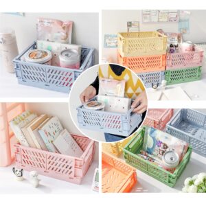 4-Pack Baskets Plastic for Shelf Home Kitchen Storage Bin Organizer, Stacking Folding Storage Baskets for Bedroom Bathroom Office- 9.8 x 6.5 x 3.8…