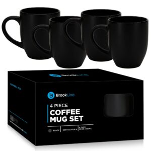 brookline ceramic coffee mug 16oz - tea mug with handle, espresso cups - excellent choice for camping, travel & office - great gift idea (black, 4)