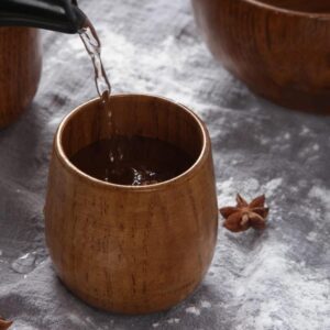 KUCKOW Wooden Tea Cups Top Grade Natural Solid Wood Tea Cup 4 Pack,Wooden Teacups Coffee Mug Wine Mug for drinking Tea Coffee Wine Beer Hot Drinks,100-200 ML Hand-made