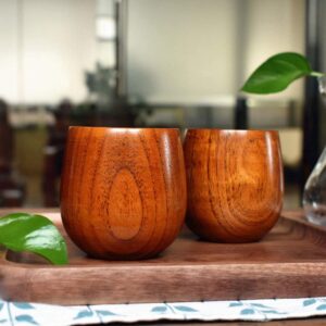 KUCKOW Wooden Tea Cups Top Grade Natural Solid Wood Tea Cup 4 Pack,Wooden Teacups Coffee Mug Wine Mug for drinking Tea Coffee Wine Beer Hot Drinks,100-200 ML Hand-made