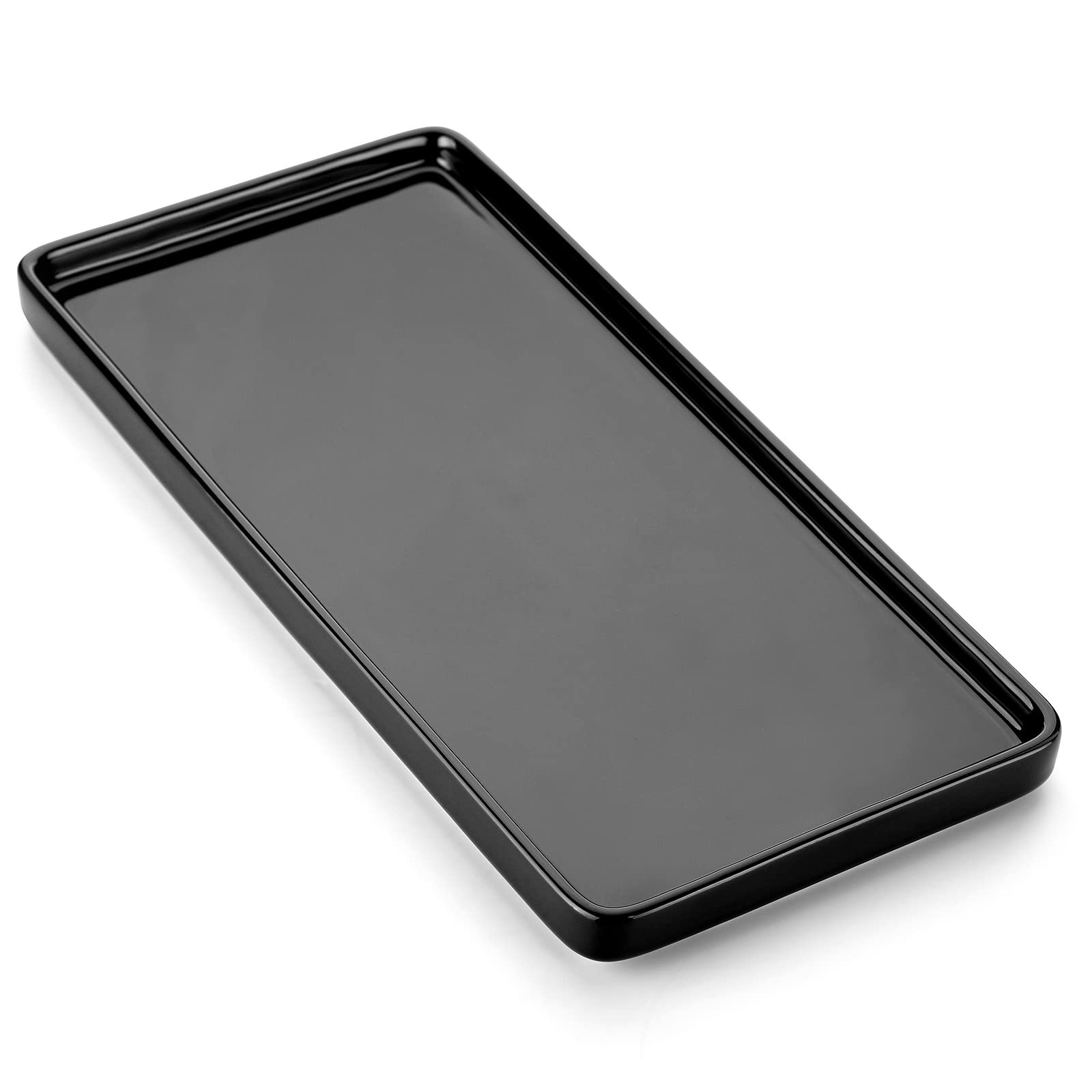 Nucookery 10" Serving Tray,Porcelain Kitchen Rectangle Platter,Ceramic Bathtub Organizer, Black (10", Set/1)