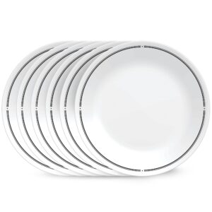 corelle 6-piece 8.5" lunch round plates, vitrelle triple layer glass, lightweight round plates, salad plates, chip and scratch resistant, microwave and dishwasher safe, brasserie, medium