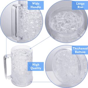 Patiomos Drinking Glasses Cups, Double Wall Gel Freezer Beer Mugs, Freezer Ice Mugs Cups, 16oz, Plastic Cooling Beer Mug Clear Set of 3 (Clear)