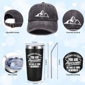 Sieral 5 Pcs Birthday Gifts for Men Appreciation Gifts Thank You Tumbler Baseball Cap Socks Keychain with Gift Box