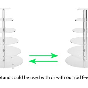 Jusalpha® Large 6-Tier Acrylic Glass Round Wedding Cake Stand- Cupcake Stand Tower/Dessert Stand- Pastry Serving Platter- Food Display Stand (Large with Rod Feet) (6RF)