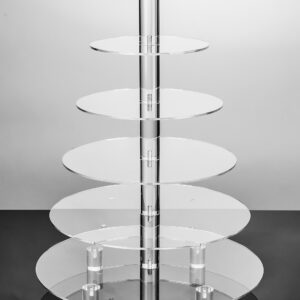 Jusalpha® Large 6-Tier Acrylic Glass Round Wedding Cake Stand- Cupcake Stand Tower/Dessert Stand- Pastry Serving Platter- Food Display Stand (Large with Rod Feet) (6RF)