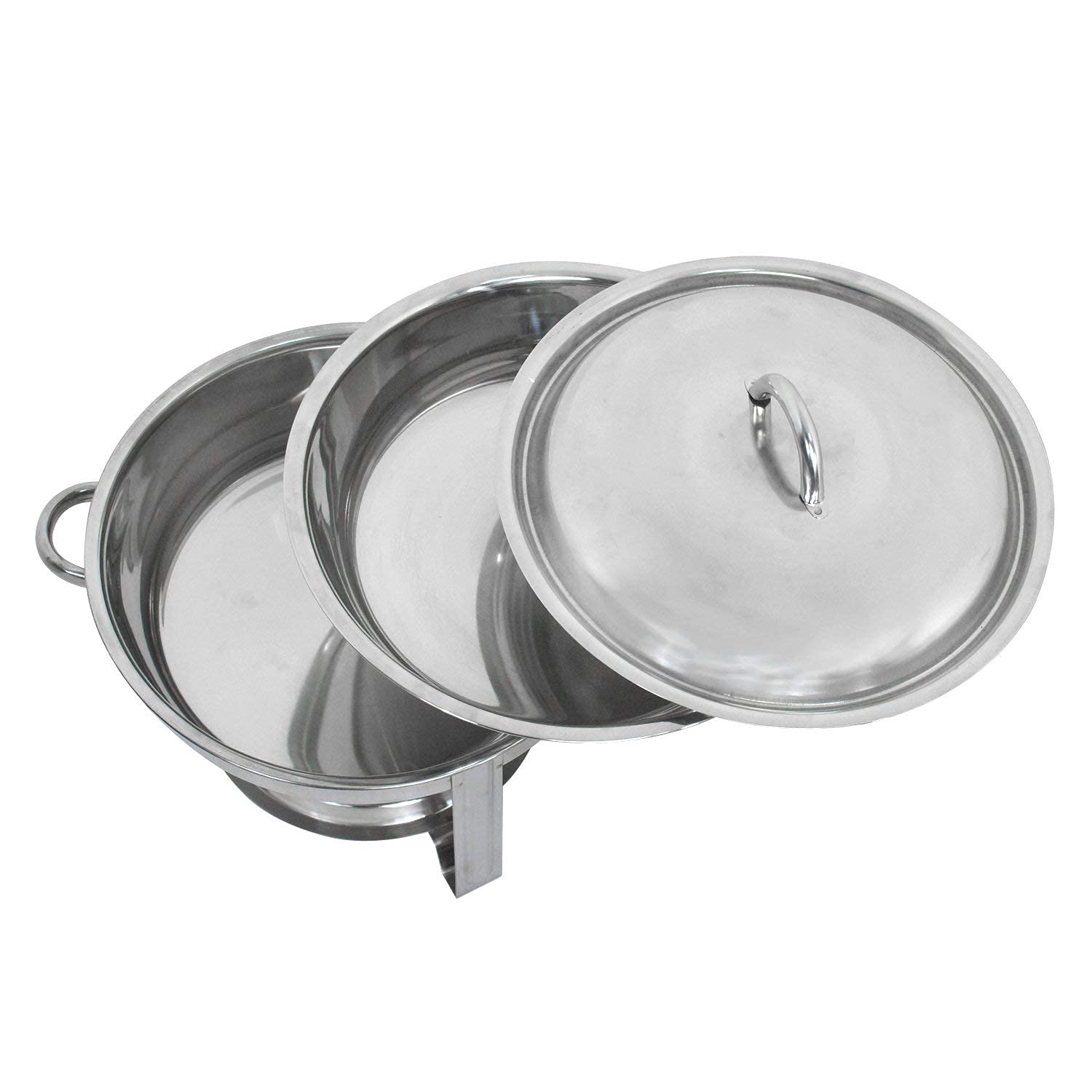 ZENY Pack of 4 Round Chafing Dish Full Size 5 Quart Stainless Steel Deep Pans Chafer Dish Set Buffet Catering Party Events Warmer Serving Set Utensils w/Fuel Holder