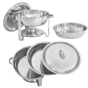 ZENY Pack of 4 Round Chafing Dish Full Size 5 Quart Stainless Steel Deep Pans Chafer Dish Set Buffet Catering Party Events Warmer Serving Set Utensils w/Fuel Holder