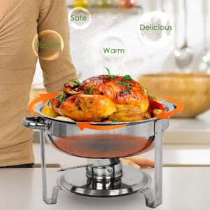 ZENY Pack of 4 Round Chafing Dish Full Size 5 Quart Stainless Steel Deep Pans Chafer Dish Set Buffet Catering Party Events Warmer Serving Set Utensils w/Fuel Holder