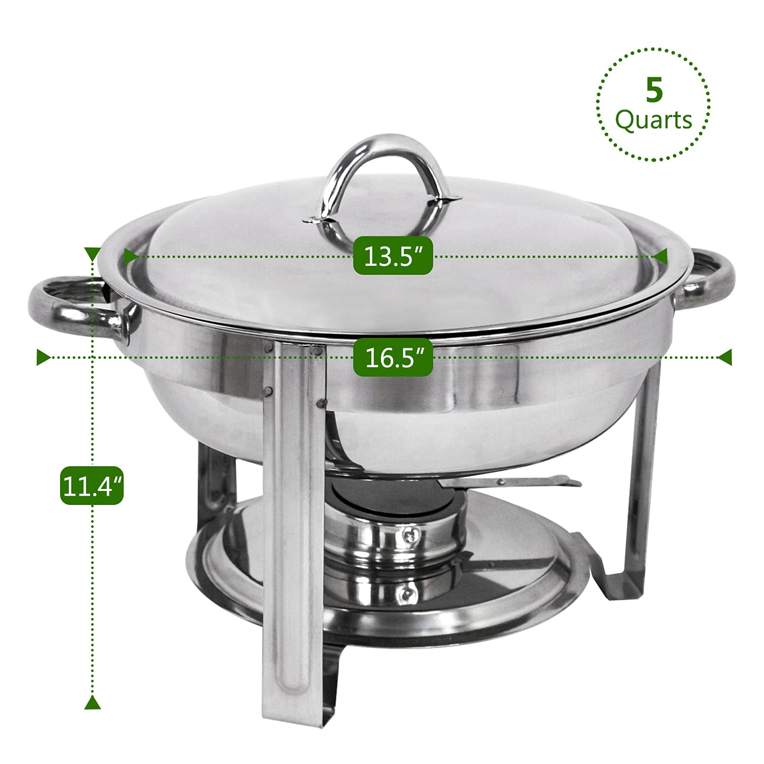 ZENY Pack of 4 Round Chafing Dish Full Size 5 Quart Stainless Steel Deep Pans Chafer Dish Set Buffet Catering Party Events Warmer Serving Set Utensils w/Fuel Holder