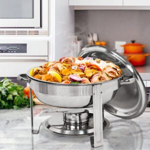 ZENY Pack of 4 Round Chafing Dish Full Size 5 Quart Stainless Steel Deep Pans Chafer Dish Set Buffet Catering Party Events Warmer Serving Set Utensils w/Fuel Holder