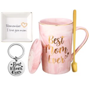 nuanchu 3 pcs mother's day gifts for mom include best mom ever coffee mug remember i love you mom ceramic ring dish best mom ever keychain for mom from daughter and son