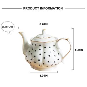 European Style Teapot Handmade Ceramic Teapot Pumpkin Fluted Shape Vintage Tea Party Set Gift (Polka dot)