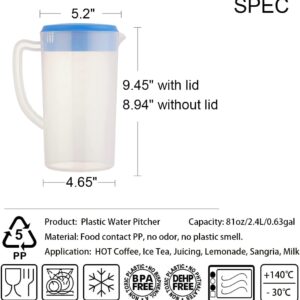 81oz/2.4Litre/0.63 Gallon Plastic Water Pitcher with Lid BPA-FREE Carafes Mix Drinks Water Jug for Hot/Cold Juice Beverage Ice Tea (Navy, 81oz)