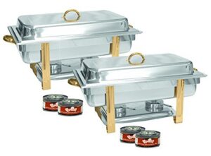 tiger chef 2-pack 8 quart full size buffet chafing dish set with gold accents and gel fuel cans…