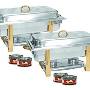 Tiger Chef 2-Pack 8 Quart Full Size Buffet Chafing Dish Set with Gold Accents and Gel Fuel Cans…
