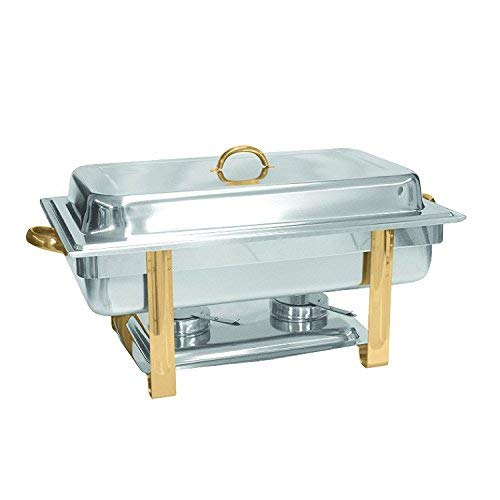 Tiger Chef 2-Pack 8 Quart Full Size Buffet Chafing Dish Set with Gold Accents and Gel Fuel Cans…