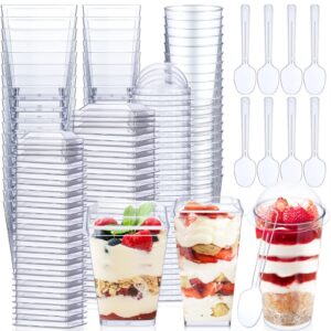 jerify 150 pack plastic dessert cups with lids and spoons 3 oz mini dessert cups with spoons 5.4 oz square clear dessert shooter cups parfait appetizer cups disposable small mousse container for party