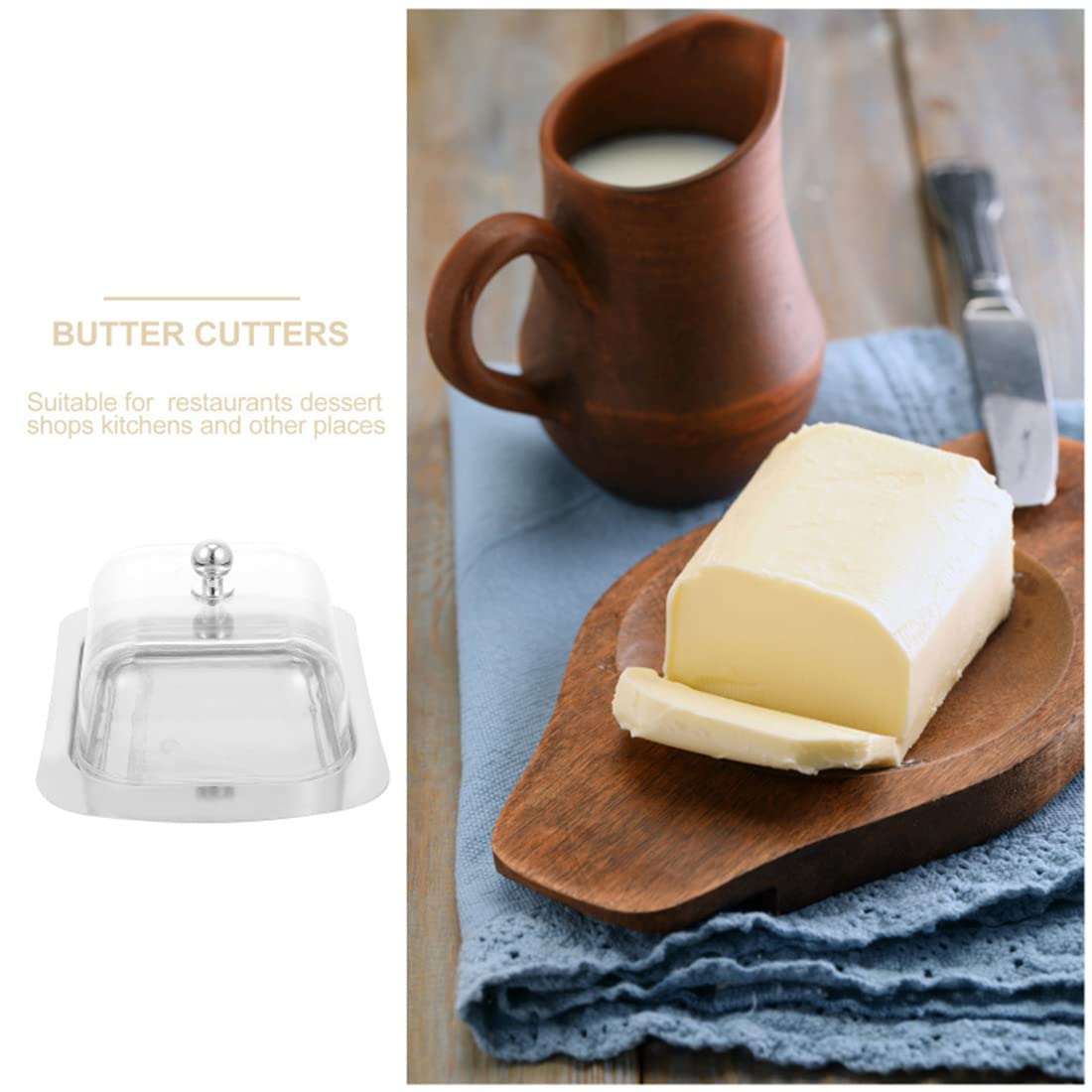 Butter Dish with Lid, Butter Keeper Container with Clear Detachable Lid for Countertop, Unbreakable Stainless Steel Butter Dish Holder, Keep Butter Fresh, Butter Keeper Tray for Home, Camping