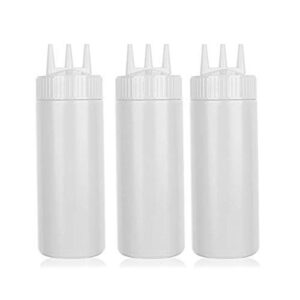 beyonday 3pcs seasoning squeeze bottles, 3 hole ketchup mustard dressing squeeze squirt bottles, salad sauce condiment cream squeeze bottles for kitchen restaurant bakery(24oz, white)