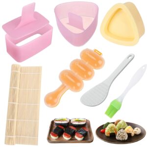 7 pack onigiri mold, rice mold musubi maker kit, non stick spam musubi maker press rice ball mold shake sushi maker tool for kids bento lunch and home diy (triangle & musubi)