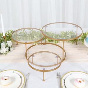 tableclothsfactory 23" 3-tier gold metal cupcake stand with clear round acrylic plates, dessert cake display holder